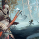 A screenshot from 2018's God of War showing Kratos wielding the Leviathan Axe.